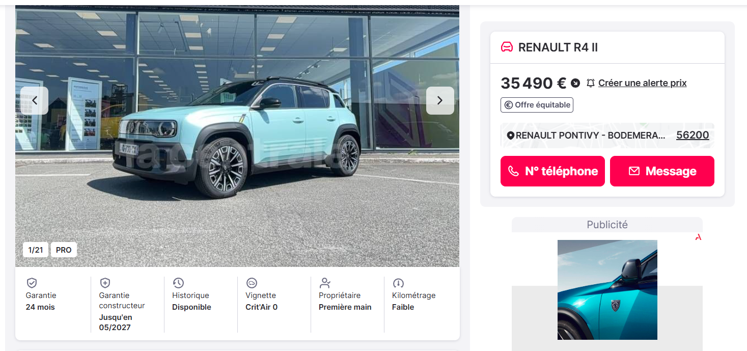 Exemple de renault 4 d'occasion sur la centrale